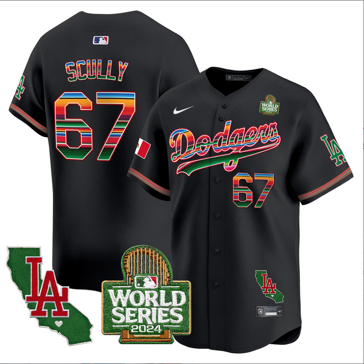 Men MLB Mexico Los Angeles Dodgers #67 Scully black 2024 World Series Champions Patch Jersey 2024110->los angeles dodgers->MLB Jersey